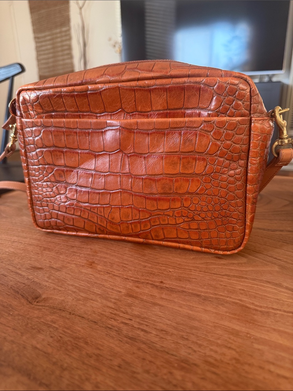 Clare V. Cuoio Croco Mirabel Crossbody Bag